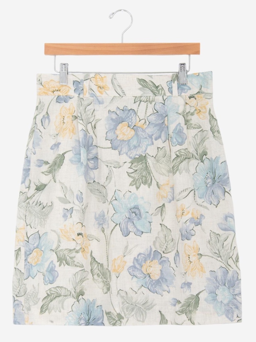 vintage 90s linen floral print cottage core spring summer midi skirt size large